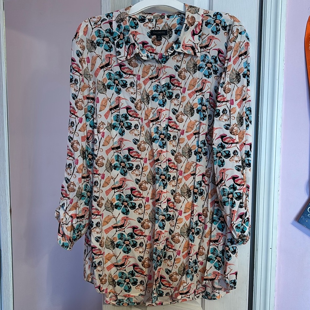 Talbots Floral Quarter Sleeve Blouse- Sz M